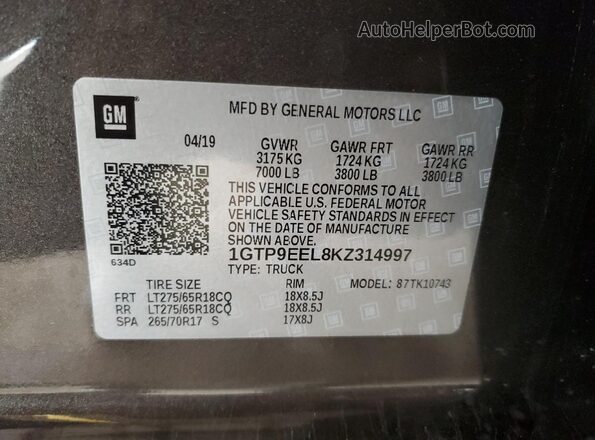 1GTP9EEL8KZ314997 2019 GMC SIERRA Brown Widok komory silnika