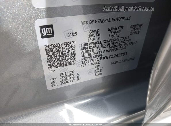 1GTPHCEK5TZ245783 2026 GMC SIERRA Серый Вид подкапотного пространства