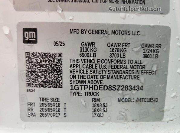 1GTPHDED8SZ283434 2025 GMC SIERRA White Widok komory silnika