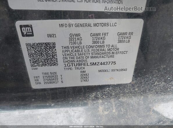 1GTU9FEL5MZ443775 2021 GMC SIERRA Черный Вид подкапотного пространства