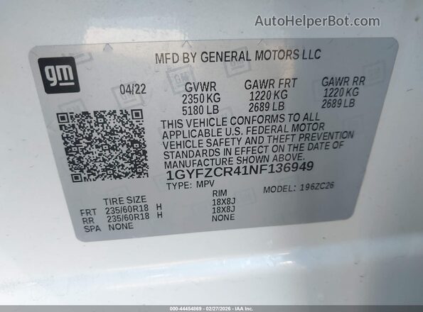 1GYFZCR41NF136949 2022 CADILLAC XT4 Белый Вид подкапотного пространства