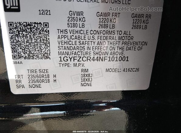1GYFZCR44NF101001 2022 CADILLAC XT4 Черный Вид подкапотного пространства