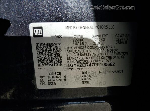 1GYFZER47PF100682 2023 CADILLAC XT4 Черный Вид наклейки с VIN-кодом