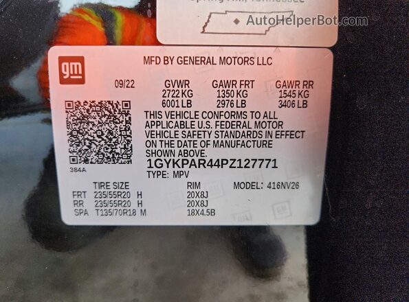 1GYKPAR44PZ127771 2023 CADILLAC OTHER Black Vista de la etiqueta del VIN