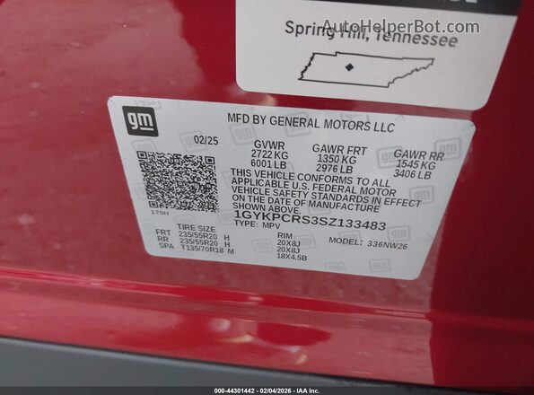 1GYKPCRS3SZ133483 2025 CADILLAC OTHER Красный Вид подкапотного пространства