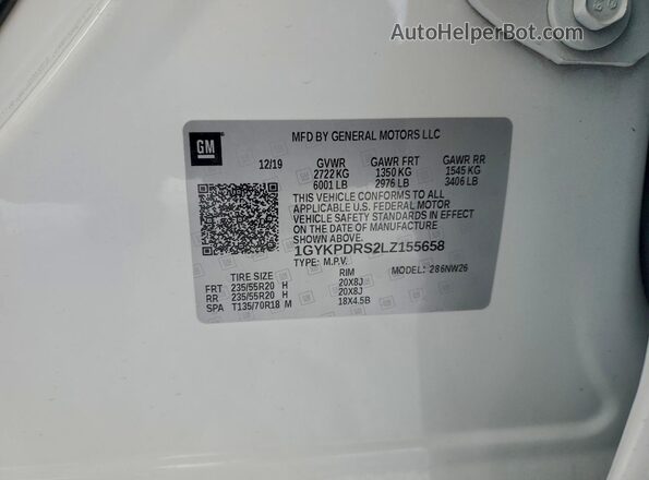 1GYKPDRS2LZ155658 2020 CADILLAC OTHER Белый Вид наклейки с VIN-кодом
