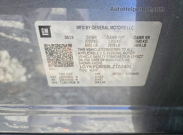 1GYKPDRS8LZ102401 2020 CADILLAC OTHER Gray Widok wnętrza 360 stopni