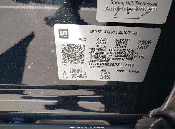 1GYKPHRS5PZ172113 2023 CADILLAC OTHER Черный Вид подкапотного пространства
