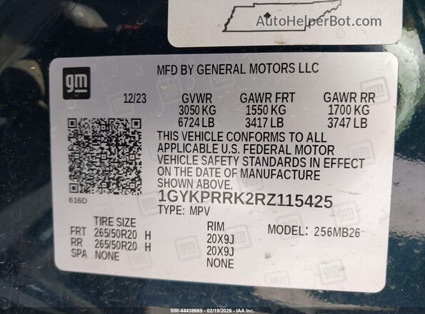 1GYKPRRK2RZ115425 2024 CADILLAC OTHER Зеленый Вид подкапотного пространства