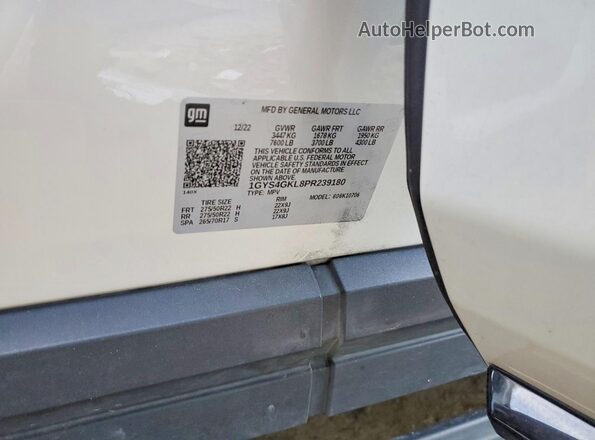 1GYS4GKL8PR239180 2023 CADILLAC ESCALADE Белый Вид наклейки с VIN-кодом