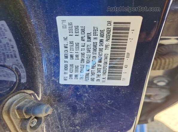 1HGCR2F51GA174473 2016 HONDA ACCORD Синий Вид подкапотного пространства