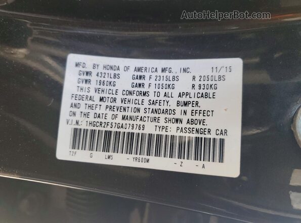 1HGCR2F57GA079769 2016 HONDA ACCORD Серый Вид подкапотного пространства
