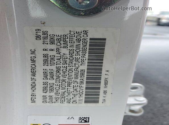 1HGCV1F19KA159926 2019 HONDA ACCORD Белый Вид подкапотного пространства