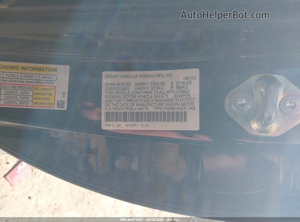 1HGCV1F39LA144779 2020 HONDA ACCORD Черный Вид подкапотного пространства