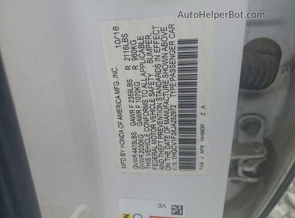 1HGCV1F3XJA252972 2018 HONDA ACCORD Белый Вид подкапотного пространства