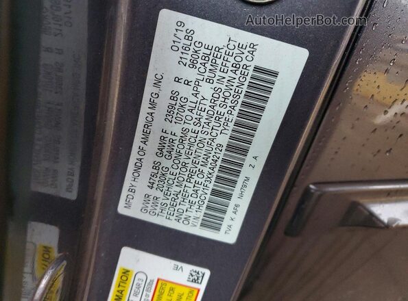 1HGCV1F3XKA042129 2019 HONDA ACCORD Charcoal Widok komory silnika