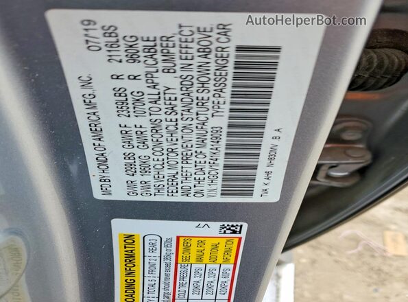 1HGCV1F41KA149093 2019 HONDA ACCORD Серебряный Вид подкапотного пространства