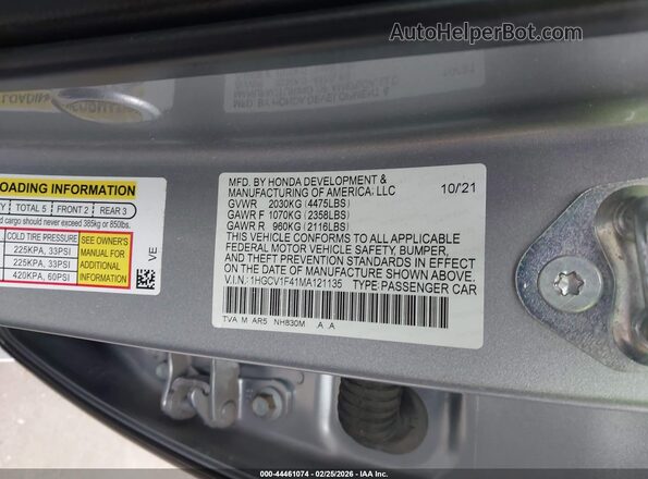 1HGCV1F41MA121135 2021 HONDA ACCORD Серый Вид подкапотного пространства