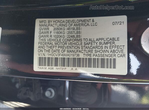 1HGCV3F49MA019738 2021 HONDA ACCORD HYBRID Black Widok komory silnika