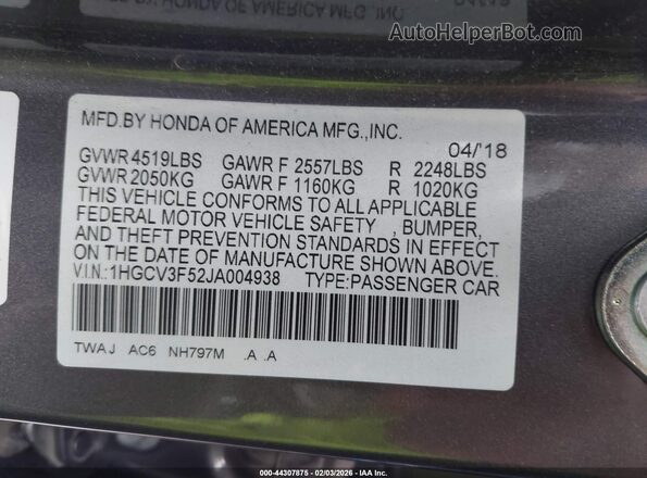 1HGCV3F52JA004938 2018 HONDA ACCORD HYBRID Gray Engine compartment view