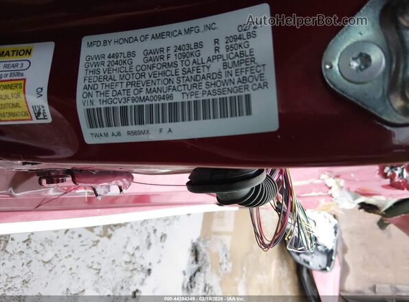 1HGCV3F90MA009496 2021 HONDA ACCORD HYBRID Red Widok komory silnika