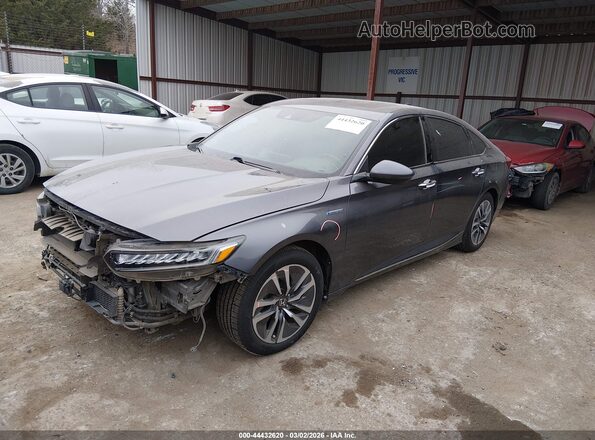 1HGCV3F91KA014848 2019 HONDA ACCORD HYBRID Gray Vista tres cuartos delantera izquierda
