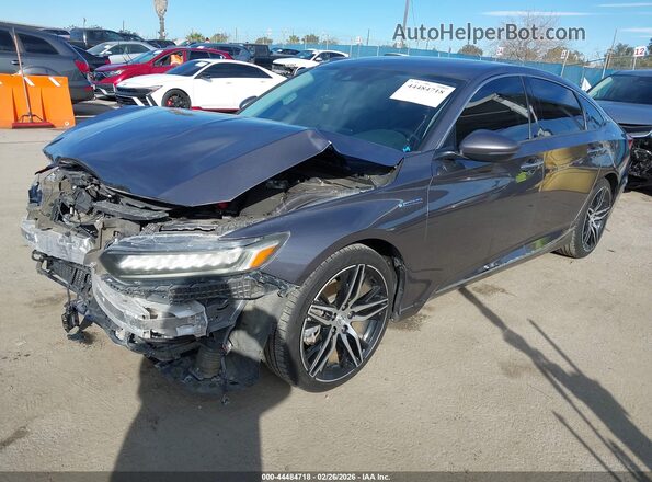 1HGCV3F93MA014305 2021 HONDA ACCORD HYBRID Gray წინა მარცხენა ხედი სამი მეოთხედიდან