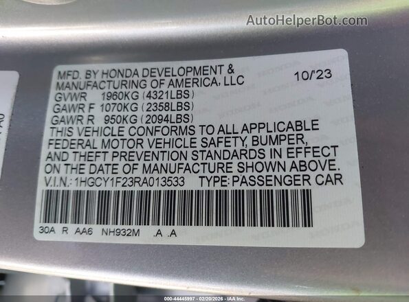 1HGCY1F23RA013533 2024 HONDA ACCORD Серебряный Вид подкапотного пространства