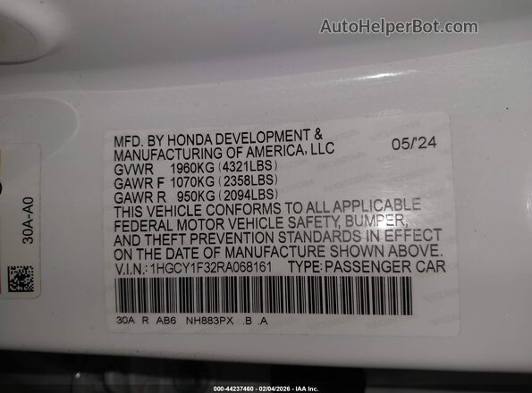 1HGCY1F32RA068161 2024 HONDA ACCORD Белый Вид подкапотного пространства