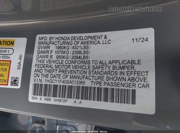 1HGCY1F40SA013366 2025 HONDA ACCORD Серый Вид подкапотного пространства