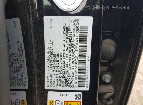 1HGCY2F50SA006271 2025 HONDA ACCORD Black Widok komory silnika