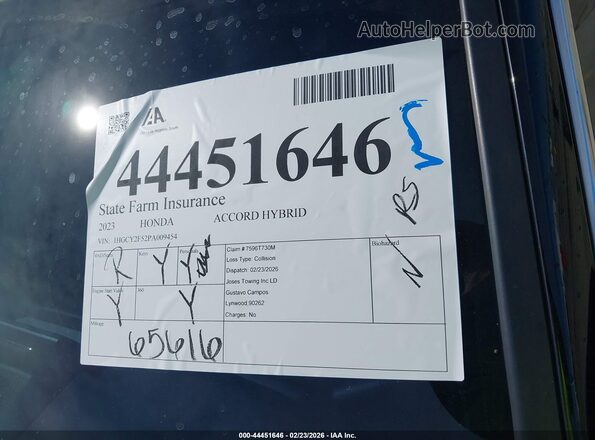 1HGCY2F52PA009454 2023 HONDA ACCORD HYBRID Черный 