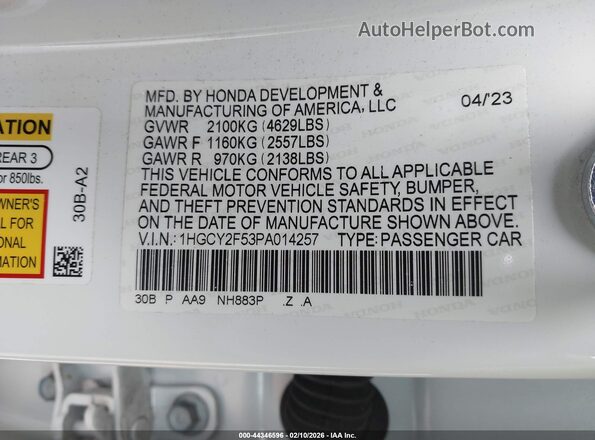 1HGCY2F53PA014257 2023 HONDA ACCORD HYBRID Белый Вид подкапотного пространства