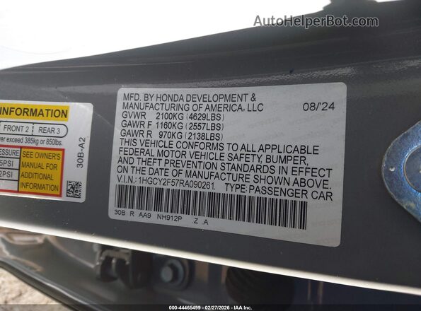 1HGCY2F57RA090261 2024 HONDA ACCORD HYBRID Gray Vista del compartimento del motor