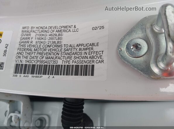 1HGCY2F58SA027353 2025 HONDA ACCORD HYBRID White Widok komory silnika