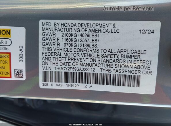 1HGCY2F59SA022212 2025 HONDA ACCORD HYBRID Gray Engine compartment view