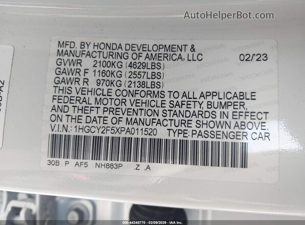 1HGCY2F5XPA011520 2023 HONDA ACCORD HYBRID Белый Вид подкапотного пространства
