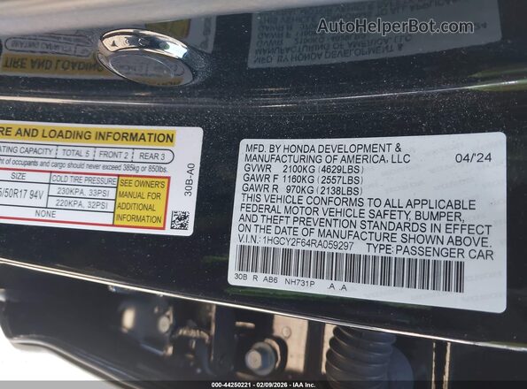 1HGCY2F64RA059297 2024 HONDA ACCORD HYBRID Черный Вид подкапотного пространства