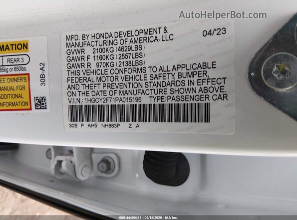 1HGCY2F71PA015196 2023 HONDA ACCORD HYBRID Белый Вид подкапотного пространства