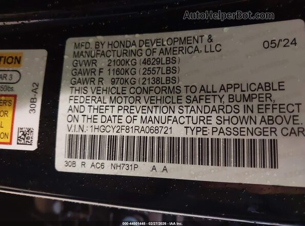 1HGCY2F81RA068721 2024 HONDA ACCORD HYBRID Black Widok komory silnika