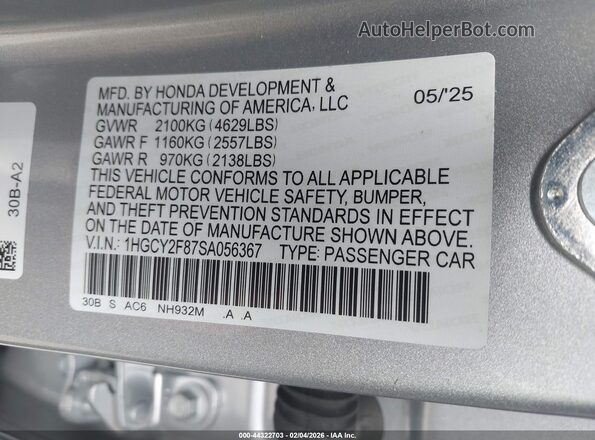 1HGCY2F87SA056367 2025 HONDA ACCORD HYBRID Серебряный Вид подкапотного пространства