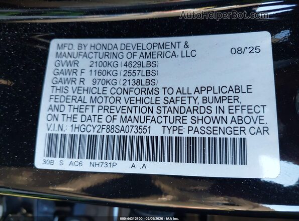 1HGCY2F88SA073551 2025 HONDA ACCORD HYBRID Черный Вид подкапотного пространства