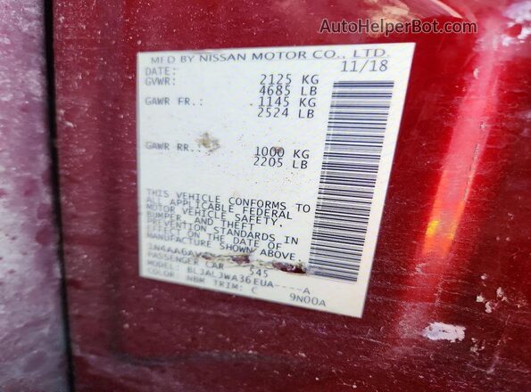 1N4AA6AV4KC361687 2019 NISSAN MAXIMA Burgundy Engine compartment view