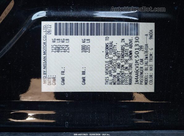 1N4AA6CV1PC501330 2023 NISSAN MAXIMA Черный Вид подкапотного пространства