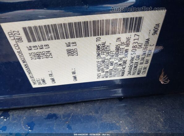 1N4AA6CV4NC508317 2022 NISSAN MAXIMA Синий Вид подкапотного пространства