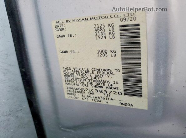 1N4AA6DV2LC383720 2020 NISSAN MAXIMA SL Серебряный Вид подкапотного пространства