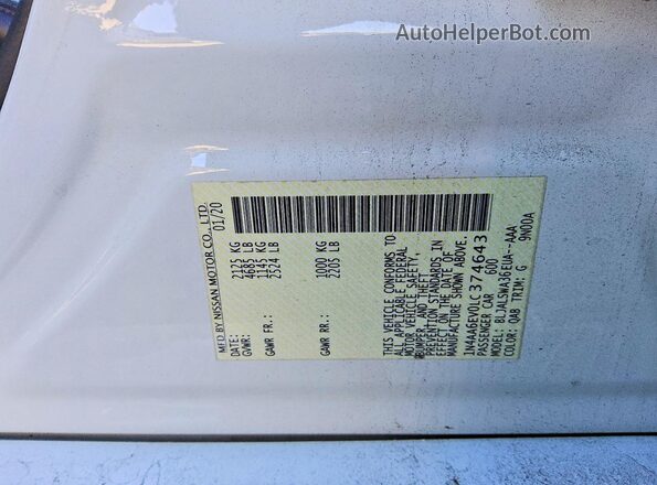 1N4AA6EV0LC374643 2020 NISSAN MAXIMA SR Белый Вид подкапотного пространства
