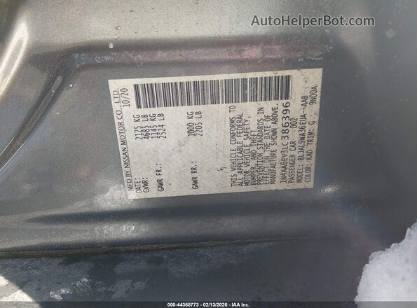 1N4AA6EV3LC386396 2020 NISSAN MAXIMA SR Серый Вид подкапотного пространства