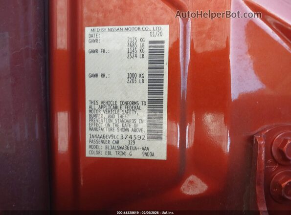 1N4AA6EV9LC374592 2020 NISSAN MAXIMA SR Оранжевый Вид подкапотного пространства