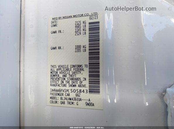 1N4AA6FV1PC505843 2023 NISSAN MAXIMA PLATINUM Белый Вид подкапотного пространства